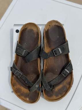 Birkenstock Mayari Black Oiled Leather Sandals Size 40